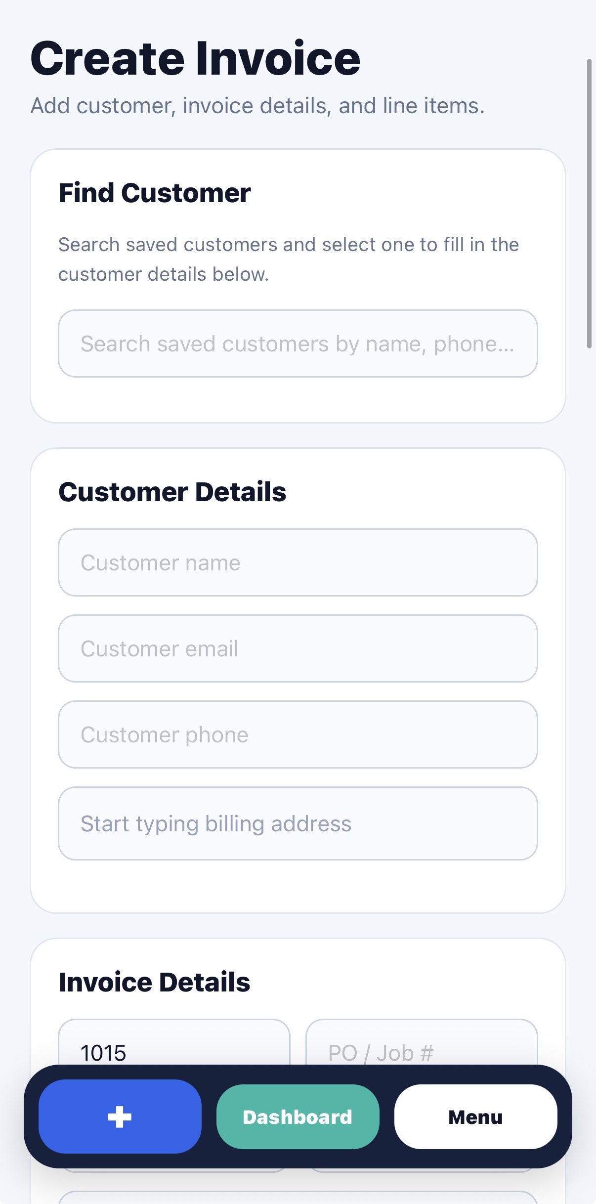 Swift Invoice create invoice screenshot