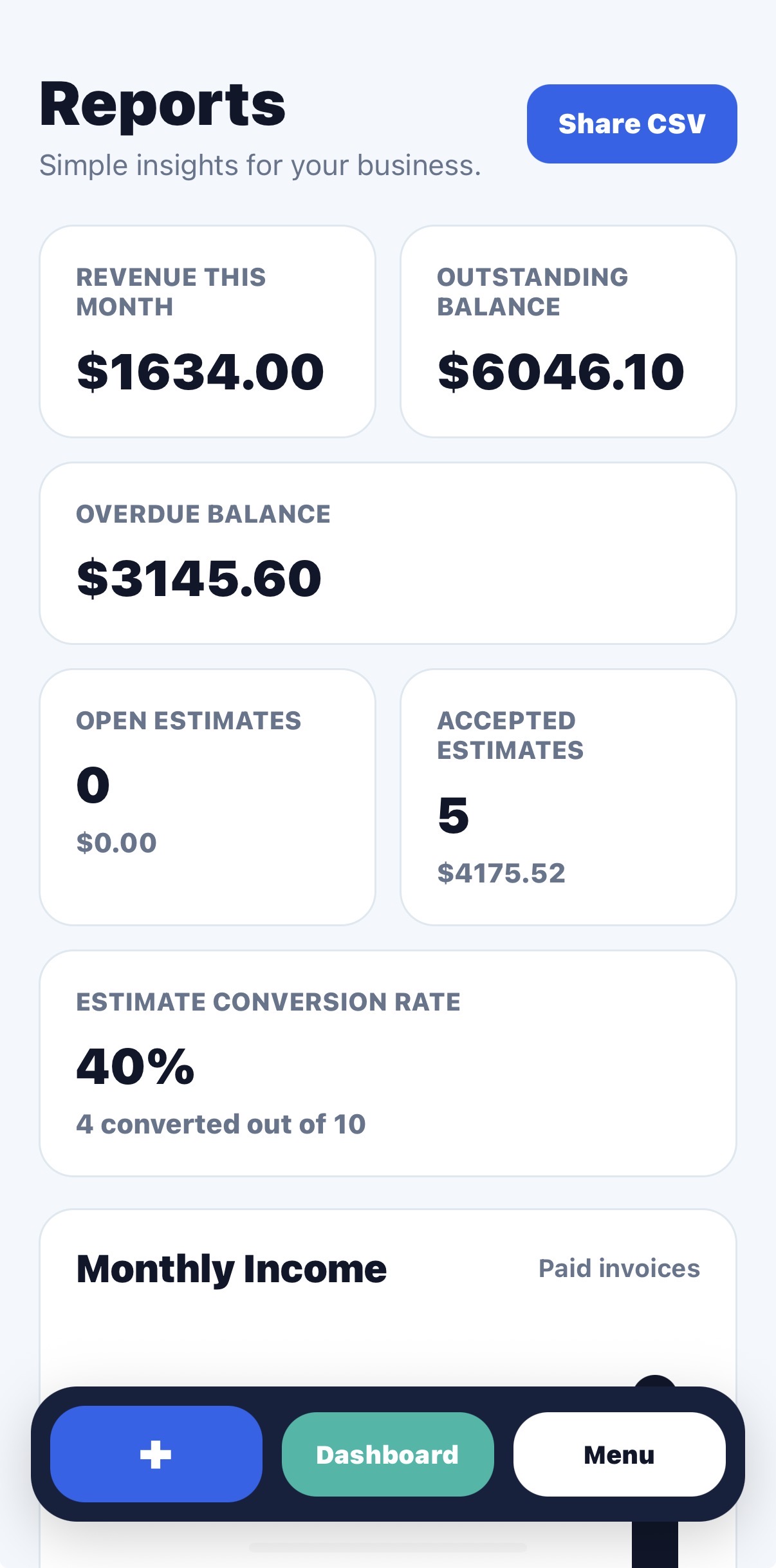 Swift Invoice reports screenshot