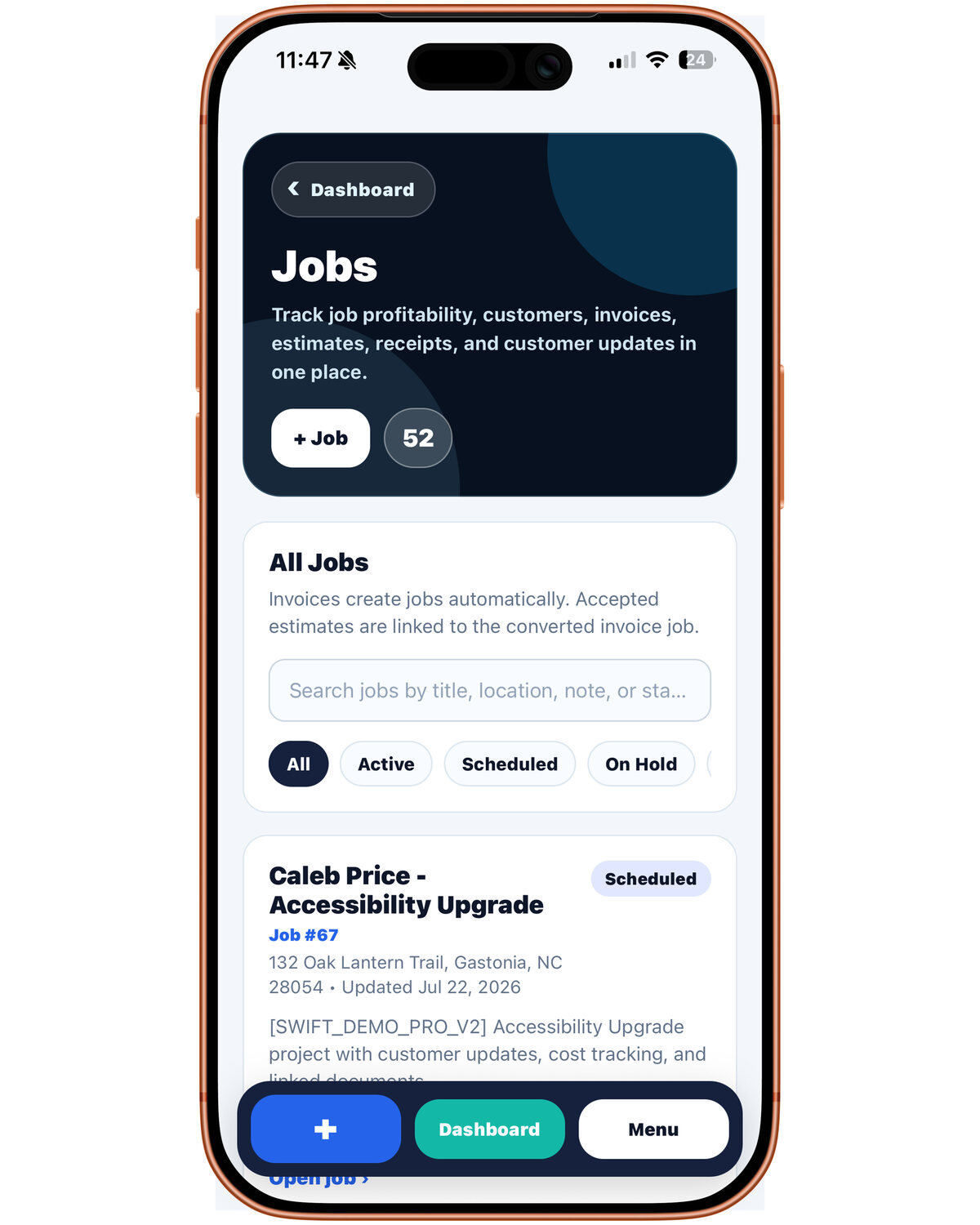 WP Labs: Invoice job tracking screen for contractors