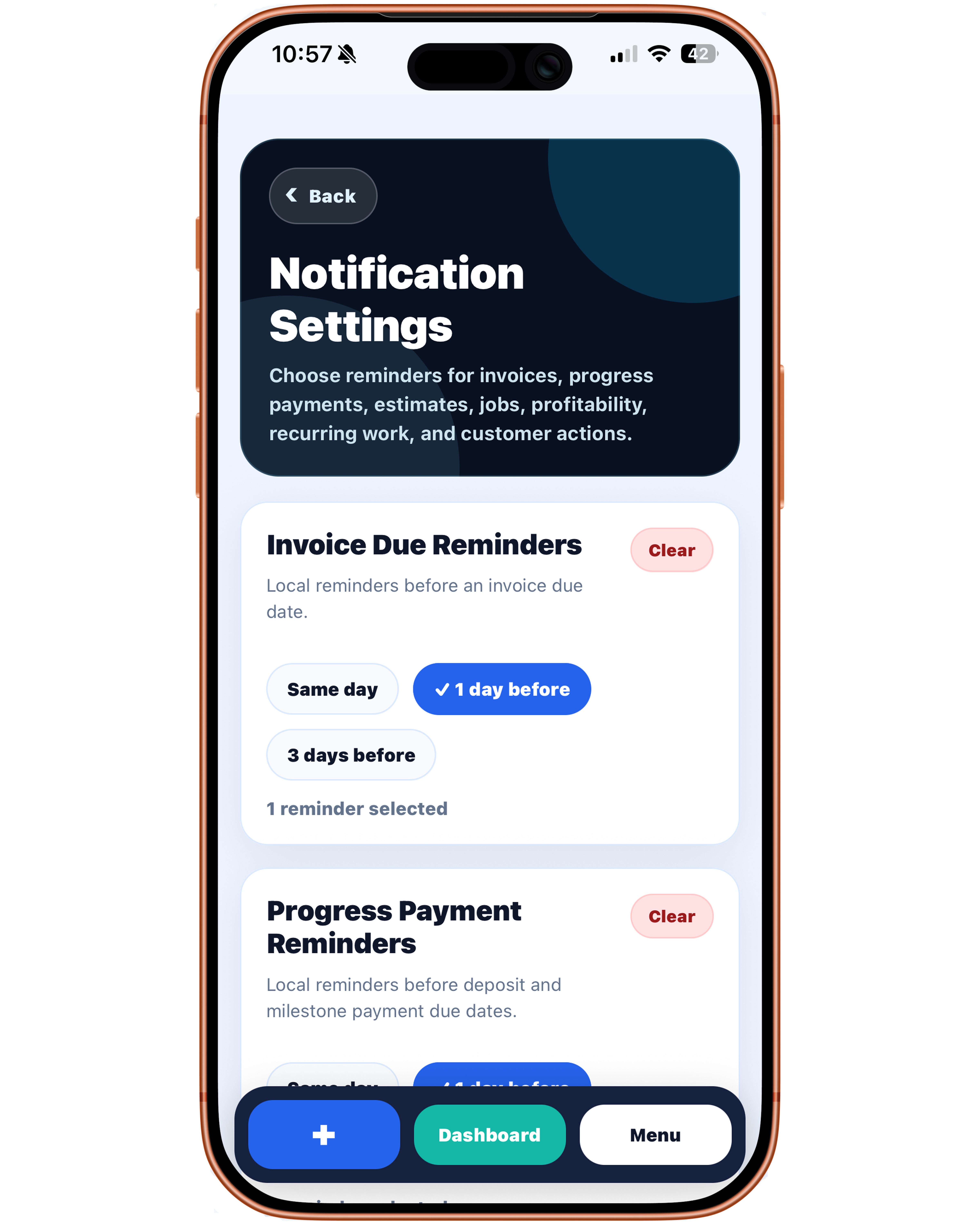 WP Labs: Invoice notification settings screen